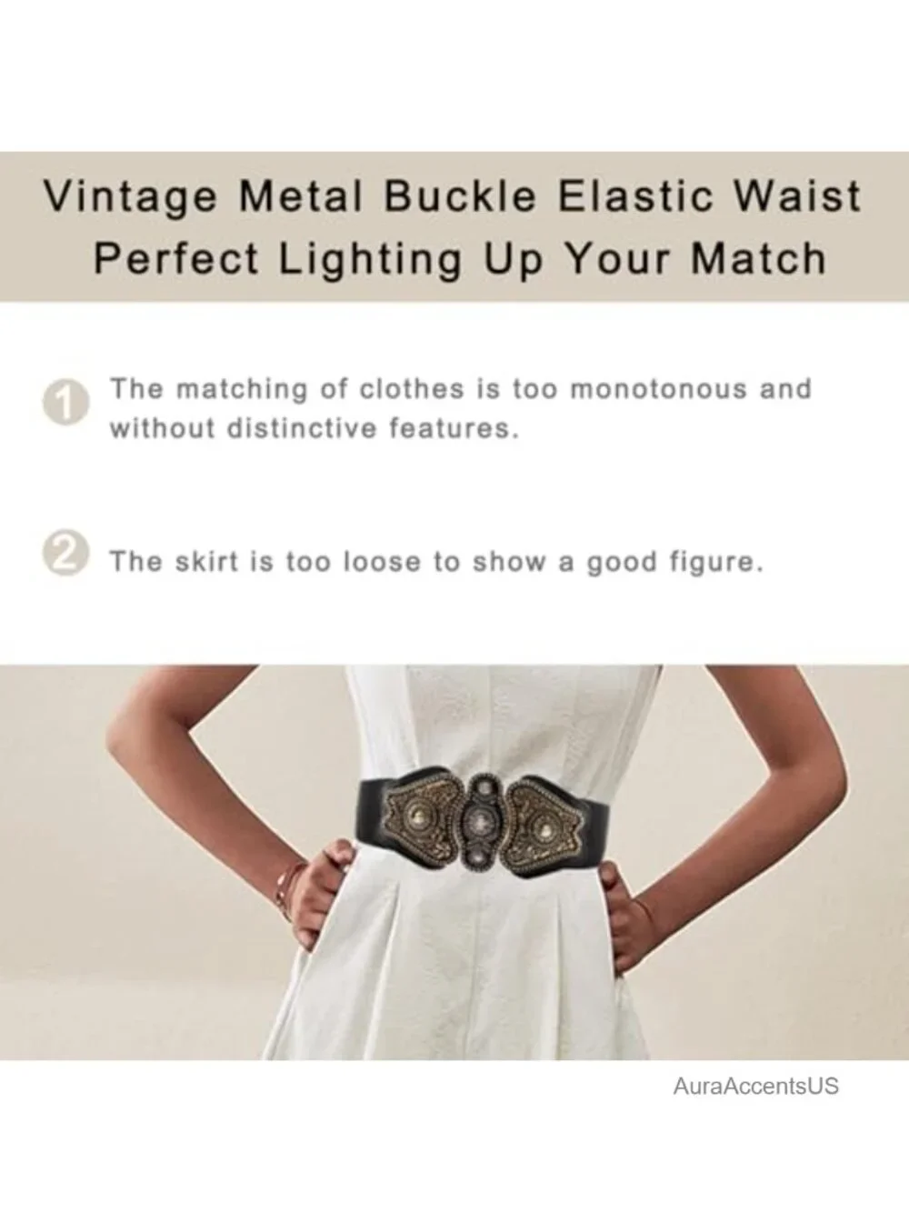 Wide Stretch Elastic Waist Cinch Belt Vintage Metal Buckle Dress Belt